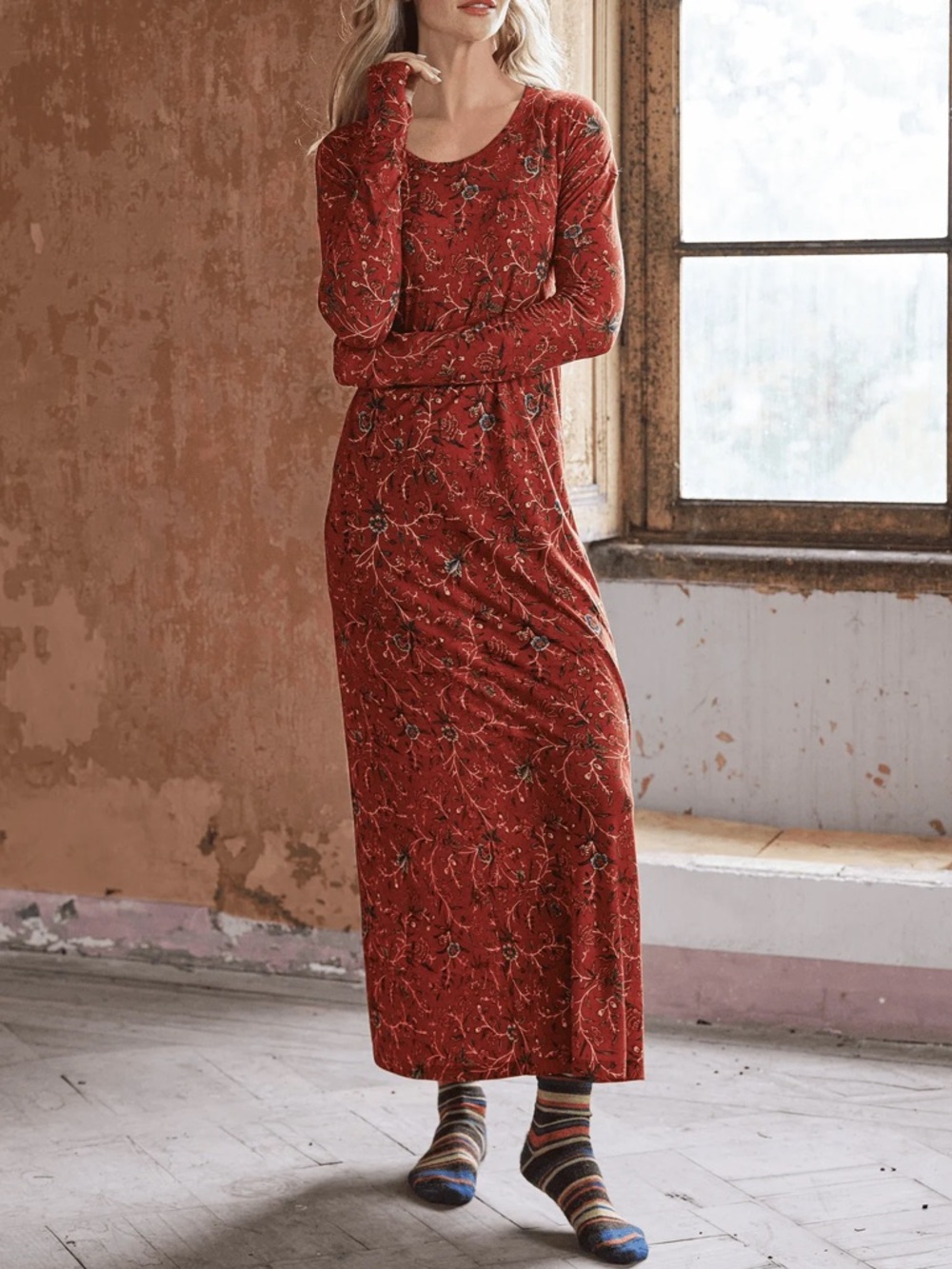 Peruvian Connection Annie's Mughal Print Nightgown Pima Cotton Modal Large NWT